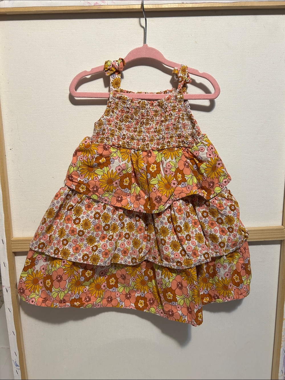 Tiered Floral Sundress in Peach, Yellow & Pink